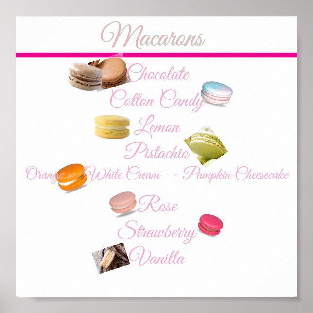 Macaron-Liste Dessert-Tisch Poster (Vorne)