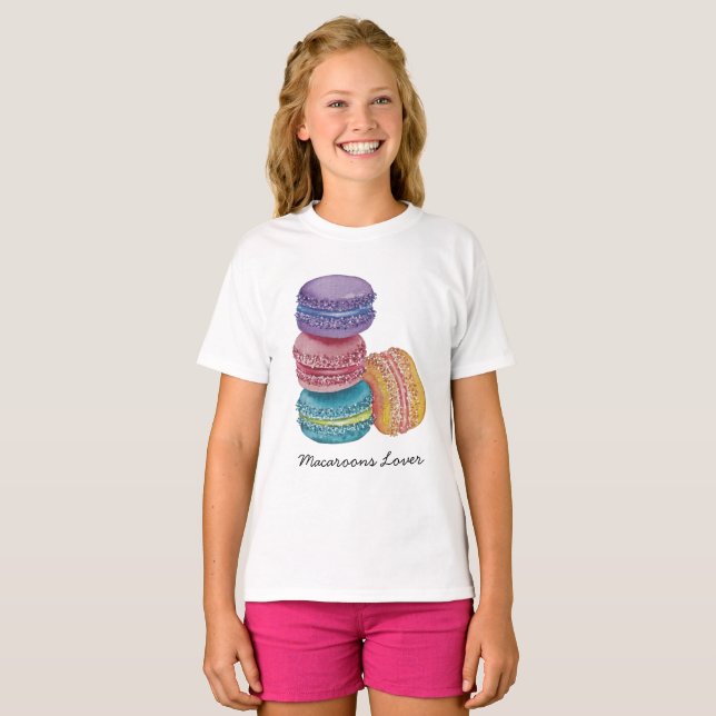Macarons Arc-En-Ciel Dans T-Shirt Aquarelle (Devant entier)
