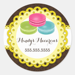 Macarons Bäckerei Damask Gelbe Scallop Siegel Runder Aufkleber