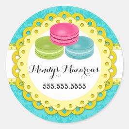 Macarons Bäckerei Damask Gelbe Scallop Siegel Runder Aufkleber