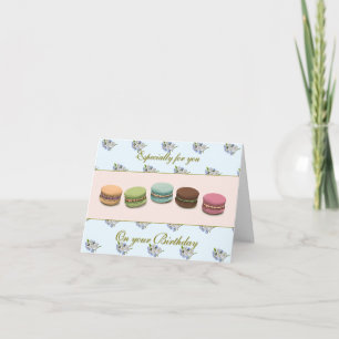 Macarons et fleurs Élégante carte d'anniversaire