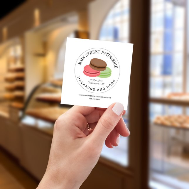 Macarons Food Restaurant Bäckerei Patisserie Quadratische Visitenkarte (Von Creator hochgeladen)