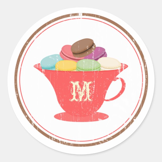 Macarons Français En Sticker Monogramme Tea Rouge (Devant)