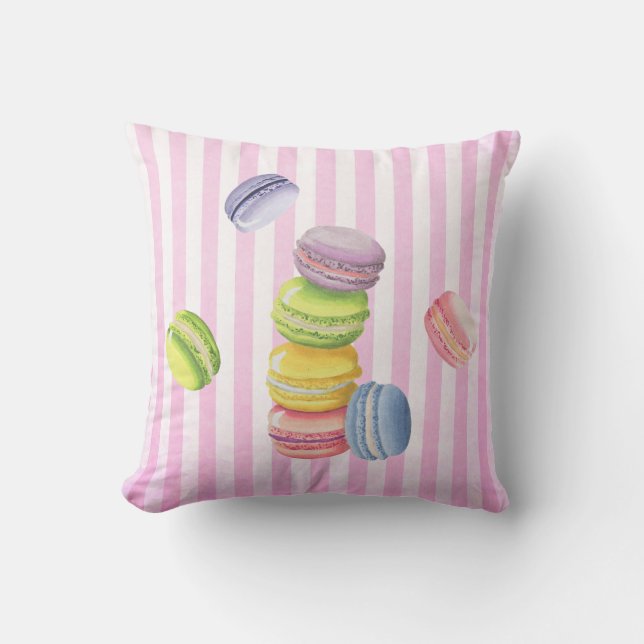 Macarons Französisch Konditorei in Pastellfarben Kissen (Vorderseite)