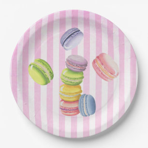 Macarons Französisch Konditorei in Pastellfarben Pappteller