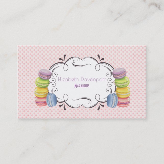 Macarons Französisches Dessert in Pastel Watercolo Visitenkarte (Vorderseite)
