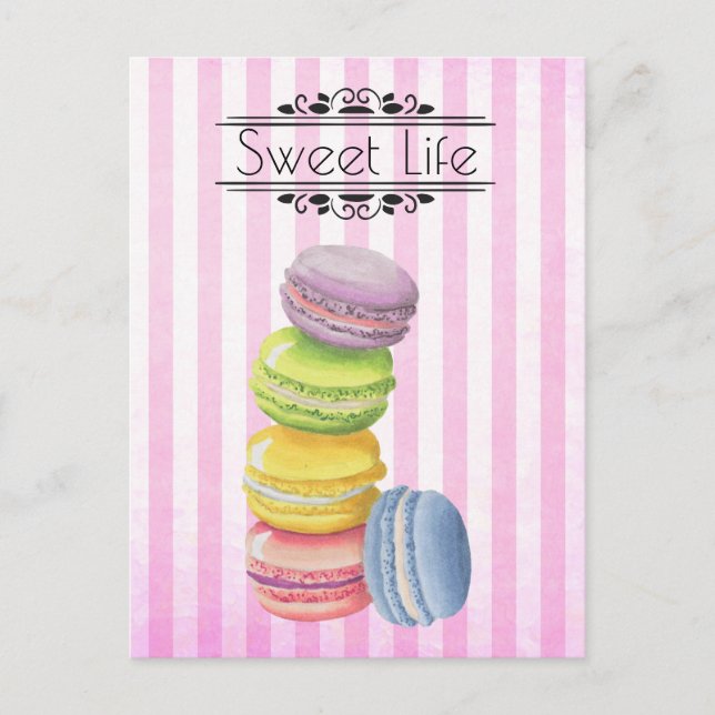 Macarons French Pastry Pastell Watercolor Postkarte (Vorderseite)