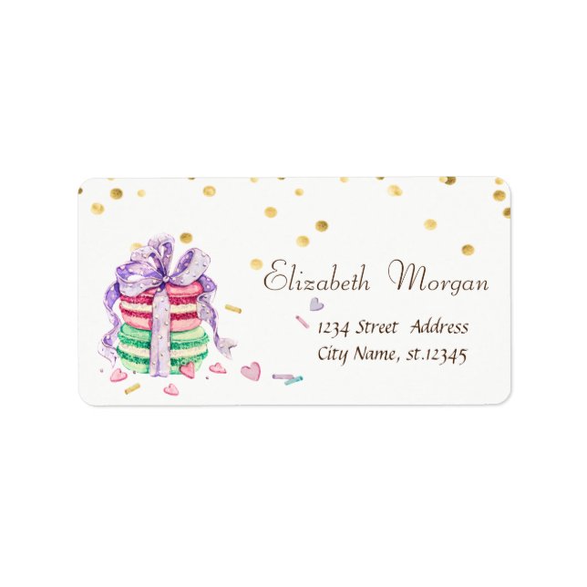 Macarons, Imitate Gold Foil Confetti Adressaufkleber (Vorne)
