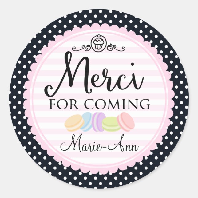 Macarons Party danke Merci 2inch Runder Aufkleber (Vorderseite)