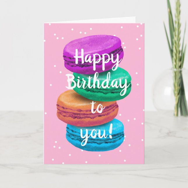 Macarons pastel aquarelle Bonne carte d'anniversai (Devant)