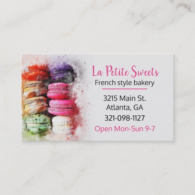 Macaroons Bakery Themed Visitenkarte Telefonnummerkarte (Vorderseite)