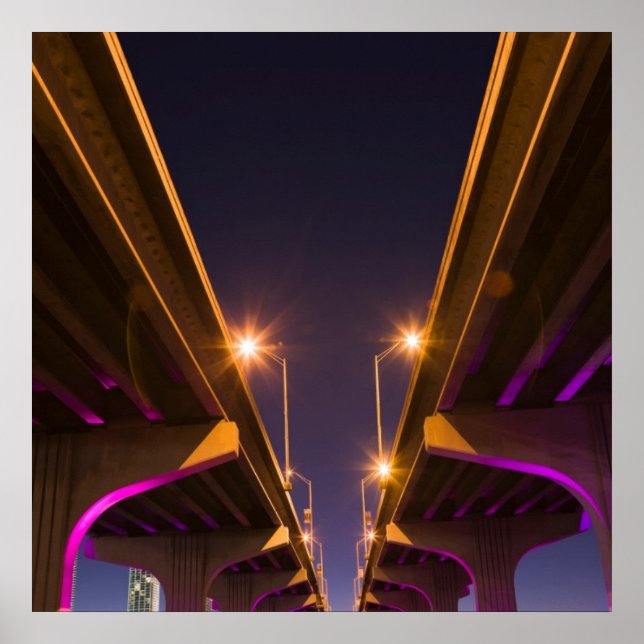 MacArthur Causeway seen from underneath at dusk Poster (Vorne)