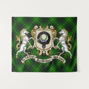 MacArthur Clan Abzeichen & Unicorns mit Tartan Wandteppich