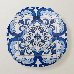 Macau Azulejo Tile Pattern Rundes Kissen