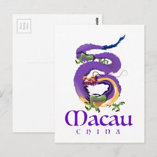 Macau China Dragon Reiseplakat. Postkarte