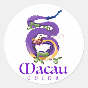 Macau China Dragon Reiseplakat. Runder Aufkleber