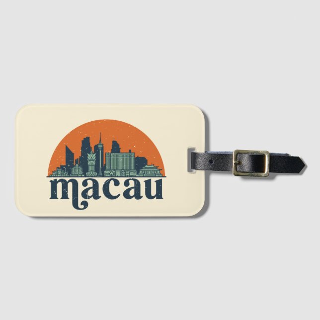 Macau China Retro City Skyline Stadtrundgang Gepäckanhänger (Vorderseite (Horizontal))