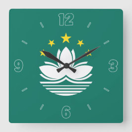 Macau Flag Green Yellow White Numbers Patriotic Quadratische Wanduhr
