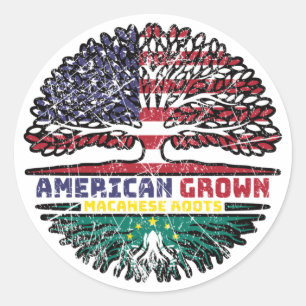Macau Macanese American USA Tree Roots Flag Runder Aufkleber