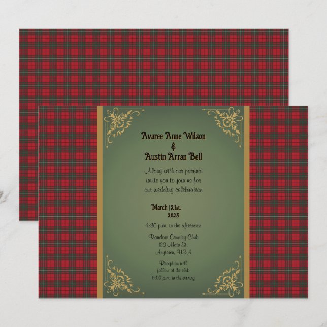 MacAuley Modern Original Scottish Tartan Wedding Einladung (Vorne/Hinten)