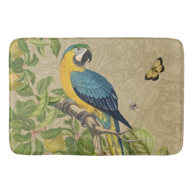 Macaw Blue Yellow Tropical Dschungel Antique Badematte (Vorderseite)
