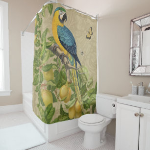 Macaw Blue Yellow Tropical Dschungel Antique Duschvorhang