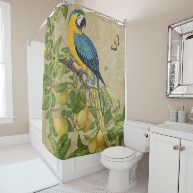 Macaw Blue Yellow Tropical Dschungel Antique Duschvorhang (Beispiel)