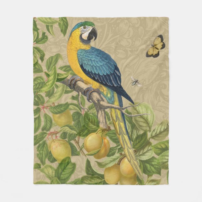 Macaw Blue Yellow Tropical Dschungel Antique Fleecedecke (Vorderseite)