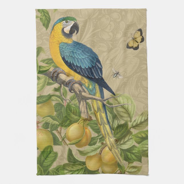 Macaw Blue Yellow Tropical Dschungel Antique Geschirrtuch (Vertikal)