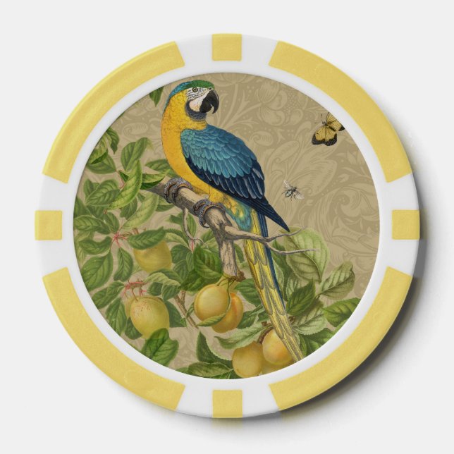 Macaw Blue Yellow Tropical Dschungel Antique Pokerchips (Vorderseite)