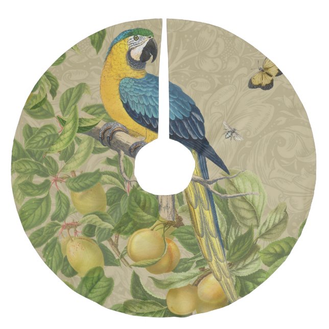 Macaw Blue Yellow Tropical Dschungel Antique Polyester Weihnachtsbaumdecke (Vorderseite)
