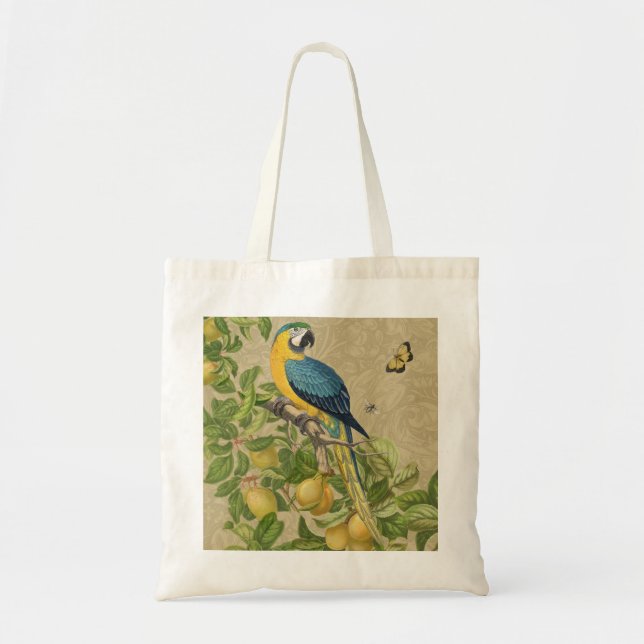 Macaw Blue Yellow Tropical Dschungel Antique Tragetasche (Vorne)