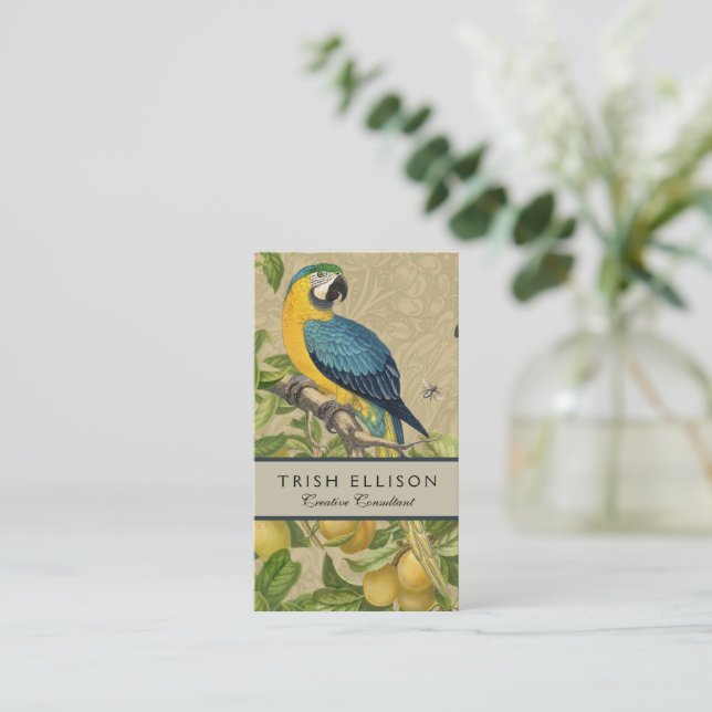 Macaw Blue Yellow Tropical Dschungel Antique Visitenkarte (Stehend Vorderseite)