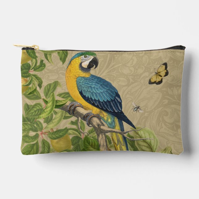 Macaw Blue Yellow Tropical Dschungel Antique Zubehörtasche (Vorderseite)