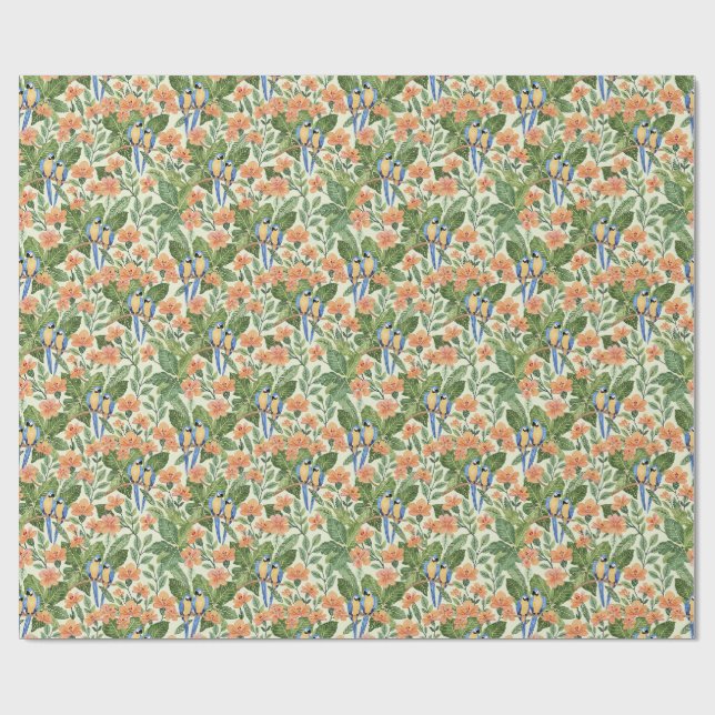Macaw Jungle Tropical Watercolor Geschenkpapier (Flach)