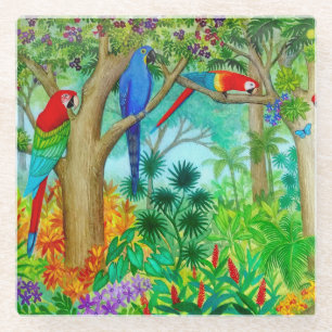 Macaw-Papageien-Dschungel-Glas-Untersetzer Glasuntersetzer