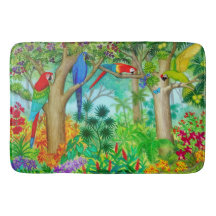 Macaw-Papageien-Dschungel-Kunst-Bad-Matte