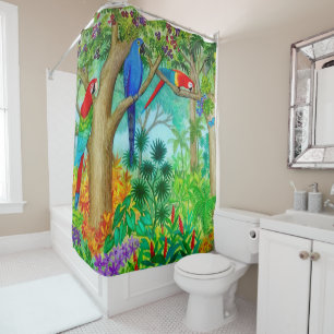 Macaw-Papageien-Dschungel-Kunst-Duschvorhang Duschvorhang