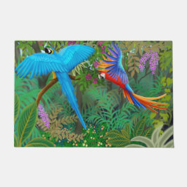 Macaw-Papageien in der Dschungel-Fußmatte Fußmatte