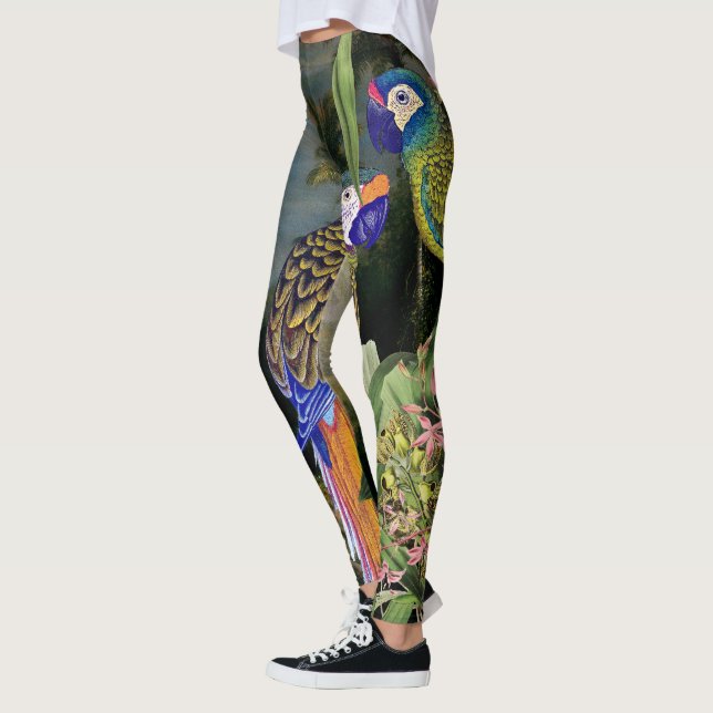 Macaw-Papageien-Vogel-Blume ganz über Leggings (Links)