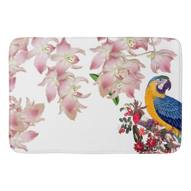 Macaw-Papageien-Vogel-Orchideen-Blumen-Badematte Badematte (Vorderseite)
