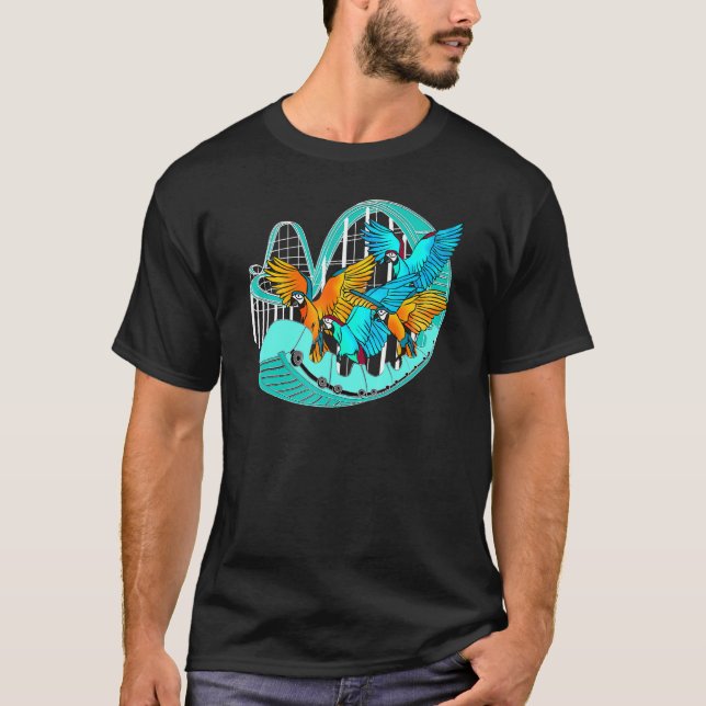 Macaw Parrot Birds Riding Roller Untersetzer Vergn T-Shirt (Vorderseite)