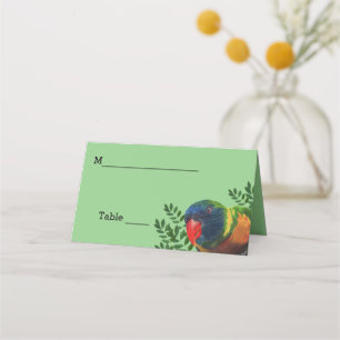 Macaw Parrot Brillenfarbene Feathers Leafy Pflanze Platzkarte