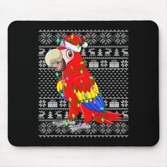 Macaw Parrot Christmas Lights Ugly Sweater Funny B Mousepad (Vorne)