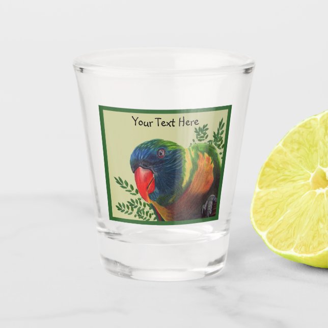 Macaw Parrot farbenfrohe Feathers Green Border Blä Schnapsglas (Vorderseite)