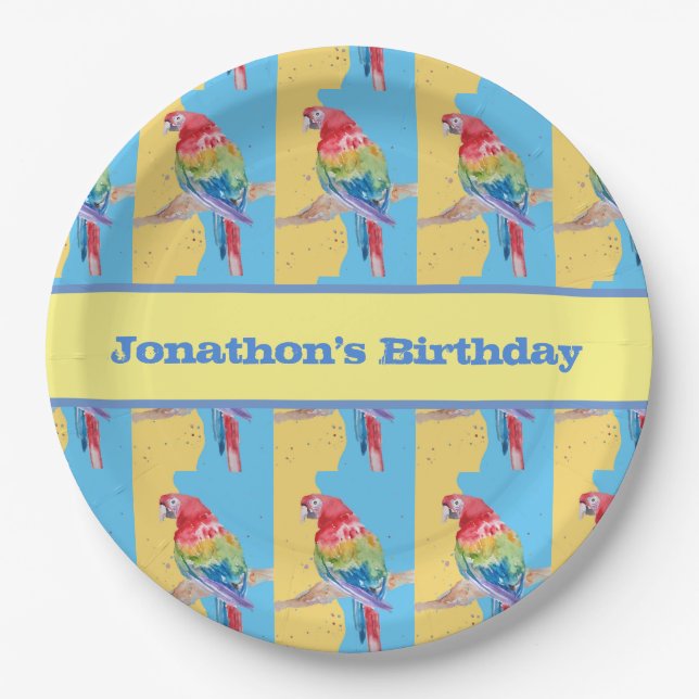 Macaw Parrot farbenfrohe Jungen Kinder Birthday Bl Pappteller (Vorderseite)