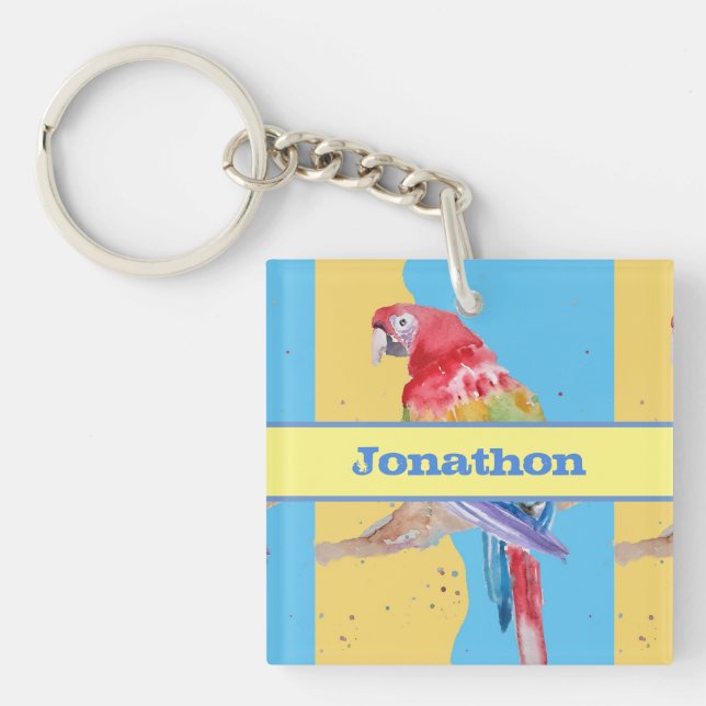 Macaw Parrot farbenfrohe Jungen Kinder Birthday Bl Schlüsselanhänger (Vorderseite)