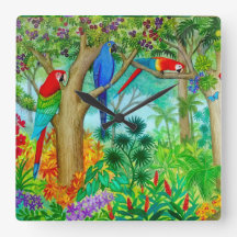 Macaw Parrot Jungle Art Horloge murale