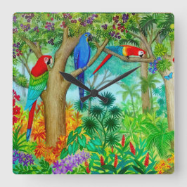 Macaw Parrot Jungle Art Horloge murale