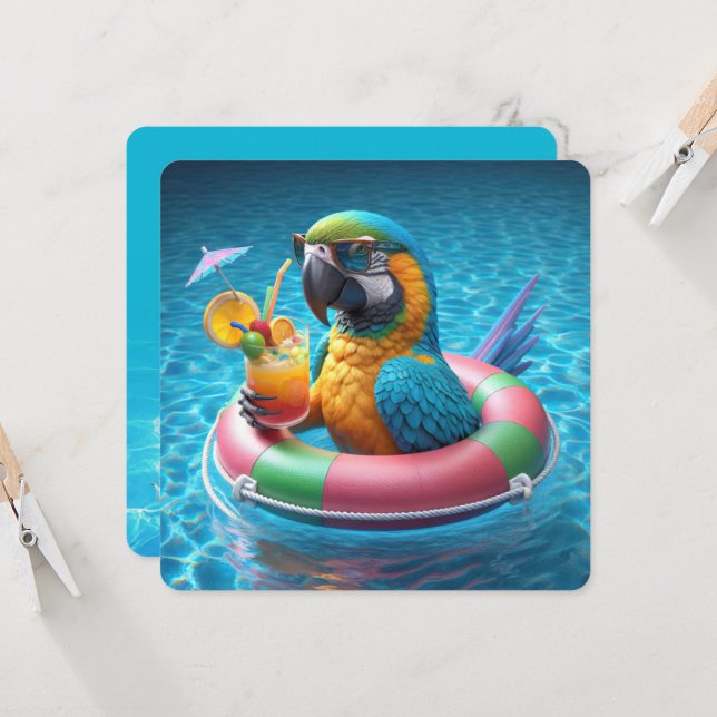 Macaw Parrot Pool Party Einladung (Vorderseite/Rückseite Beispiel)
